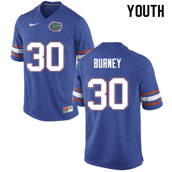 Youth #30 Amari Burney Florida Gators College Football Jersey Blue